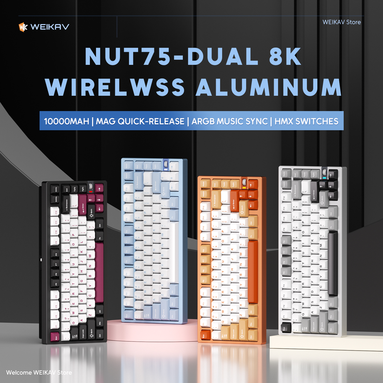 Gaming Keyboard Bundle - WEIKAV NUT75 220 Grit Aluminum Wireless