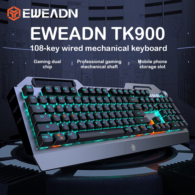 Keyboard Gaming Blue Switch - EWEADN TK900 Mechanical Keyboard USB-C Rechargeable