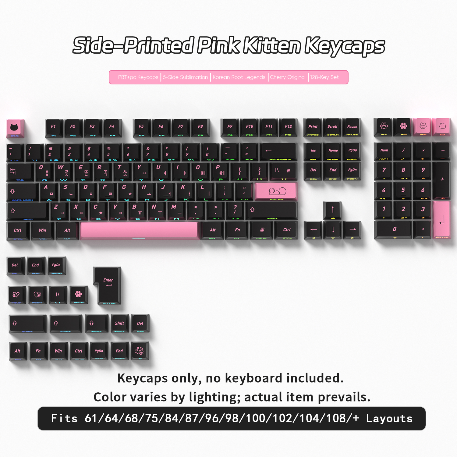 Black Pink Cat Korean Keycaps  - Keyboard Gaming Black review and price